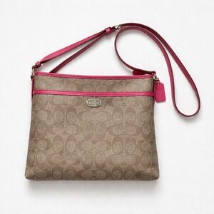 Vintage Coach signature canvas crossbody bag magenta pink trim-As is restoration